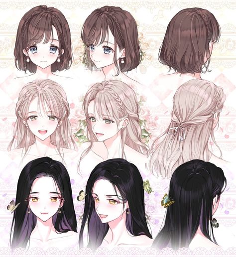 Manhwa Hair Tutorial, Manhwa Drawing Reference, Half Up Half Down Hair Drawing Reference, Hair Styles Drawing Tutorial, Anime Hair Inspiration, How To Draw Manhwa Style Tutorial, How To Draw Manhwa, Hair Over Eyes Drawing, Manhwa Hairstyle