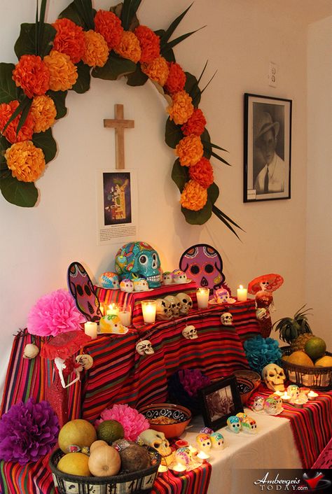 altars. Dia De Los Muertos Cubicle Decor, Day Of The Dead Arch Diy, Dia De Los Muertos Cemetary Ideas, Dia De Los Muertos Party Ideas, Day Of The Dead Altar, Day Of The Dead Diy, Dia De Los Muertos Decorations Ideas, Day Of The Dead Party, Ambergris Caye