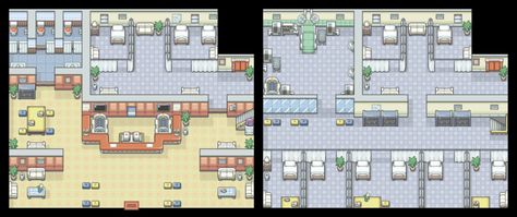 Central City Hospital by Kyle-Dove Pokemon Maps, 2d Rpg, Operating Theatre, Pokemon Rpg, Indie Game Art, Old Hospital, City Hospital, Central City, Rpg Maker