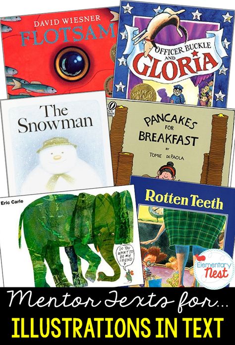 Primary mentor text suggested book list for illustrations in text- RL1.7, RL2.7, RL3.7 focusing on how illustrations in a text can tell an entire story or add to a story that is told through text- a few stories are even wordless. Alternative Classroom, Writing Mentor Texts, Mentor Sentences, Kid Book, Reader Response, Interactive Notebook Activities, Text Structure, Bts 2018, 2nd Grade Ela