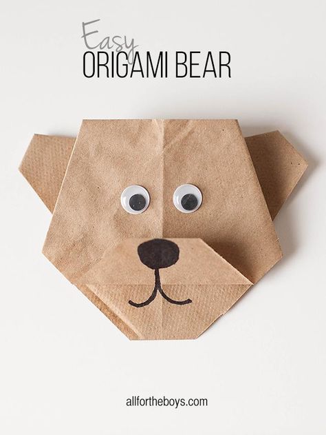 Fold a brand new friend with this origami bear craft. Origami Bear, Paddington Bear Party, Oso Paddington, Easy Origami For Kids, Creative Origami, Folding Origami, Useful Origami, Easy Origami, Bear Crafts