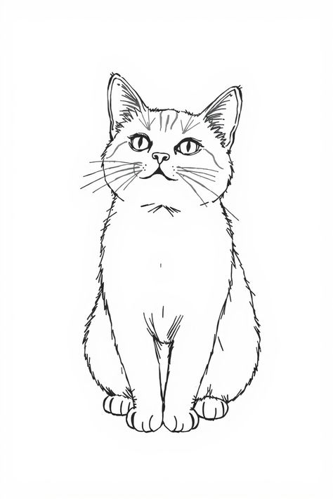 Check Out This Monoline Cat Drawing & 12+ Other Hand Drawing Ideas! #drawing #drawingideas Basic Cat Drawing, Cat Drawing Template, How To Draw Cat, How To Draw A Cat, Cat Outline Drawing, Hand Drawing Ideas, Drawing Of Cat, Kitty Sketch, Cat Drawing Simple