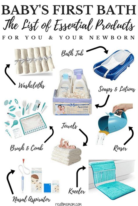 Baby Bath Time Essentials for Your Newborn - Real Time Mom Baby Bath Time Essentials, Newborn Bath Tub, Baby Registry Essentials, Newborn Bath, Baby Essentials Newborn, Newborn Mom, Baby Checklist, Essential Products, Baby Bath Time