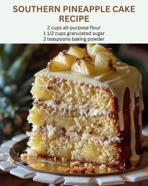 Southern Pineapple Cake Recipe Pineapple Cake Recipe, Pineapple Dessert, Pineapple Dessert Recipes, Southern Cake, Pineapple Desserts, Coconut Cake Recipe, Pineapple Recipes, Baked Potato Soup, Pecan Cake