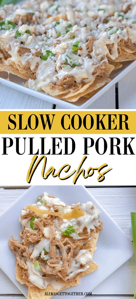 For these Pulled Pork Nachos, I use a slow cooker to cook the pre-marinated Hatfield pork making it a super easy way to prepare this yummy appetizer just in time for the big game! Recipe Using Pulled Pork, Pulled Pork Nachos Recipe, Pulled Pork Seasoning, Nacho Recipe, Easy Nachos, Slow Cooker Appetizers, Pulled Pork Nachos, Nachos Recipe Easy, Pork Seasoning