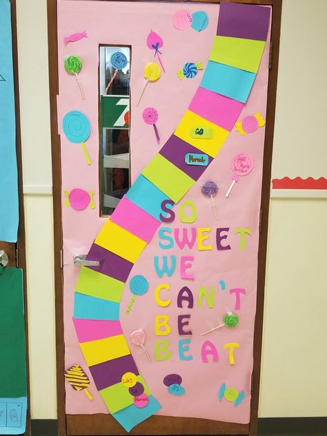 Spirit week door decorating contest: So sweet we can't be beat. Spirit Week Door Decorations, Valentines Door Decorations Classroom, Teacher Door Decorations, Valentines Door, Candyland Theme, Room Door Decorations, Valentine Door Decorations, School Door Decorations, Classroom Doors