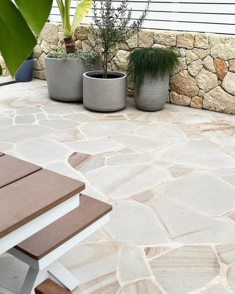 Crazy Pave, Paver Fire Pit, Garden Shed Diy, Sandstone Pavers, Outdoor Bench Seating, Outdoor Pavers, Pavers Backyard, Outdoor Paving, Crazy Paving