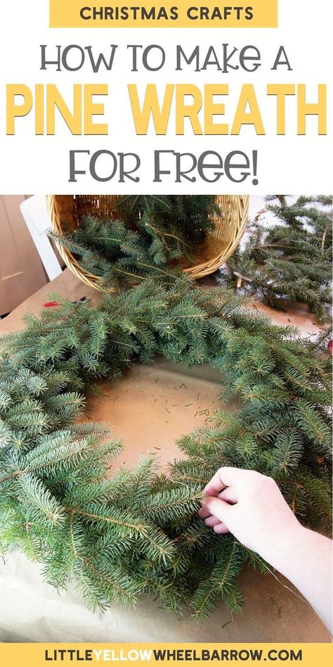 Tree Branch Wreath Diy, How To Make A Wreath From Tree Trimmings, Pine Tree Crafts Branches, How To Make A Wreath Out Of Branches, Diy Fresh Greenery Wreath, Christmas Decor With Pine Branches, Christmas Tree Trimmings Diy, Fresh Greenery Wreaths, Making Fresh Christmas Wreaths