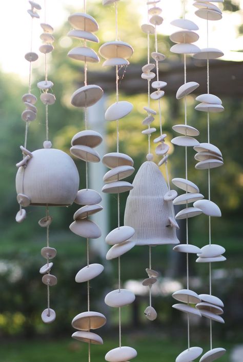 Organic Wall Art Ideas, Windchimes Ceramic, Pottery Windchimes, Ceramic Windchime, Pottery Wind Chimes, Mccarty Pottery, Carillons Diy, Contemporary Pottery, Ceramic Bell