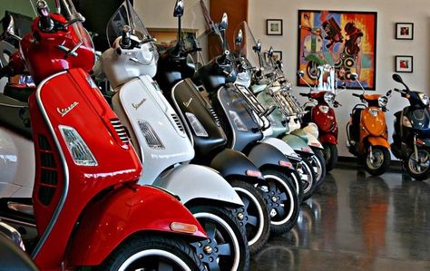 Vespa Motorsport offers the largest scooter showroom on the West Coast. Scooter Shop, Leather Wallets, Italian Style, Scooters, West Coast, 20 Years, Motorsport, Leather Wallet, Showroom