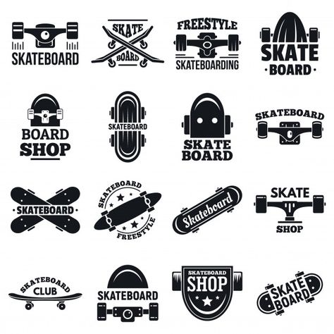 Skateboard logo set | Premium Vector #Freepik #vector #logo #label #school #city Skateboard Logo Design, T Shirt Text Design, Skateboard Tattoo, Skate Logo, Transportation Logo, Logo Club, Classic Skateboard, Skateboard Logo, Rick And Morty Poster