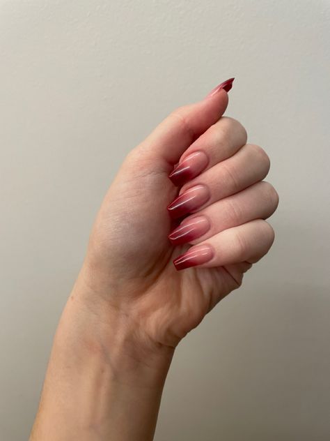 Cherry Red Ombre Nails, Cherry Ombre Nails, Burgundy Ombre Nails Acrylic, Dark Red Ombre Nails, Ombre Red Nails, Red Gradient Nails, Red Ombré Nails, Nails Design Red, Nezuko Nails