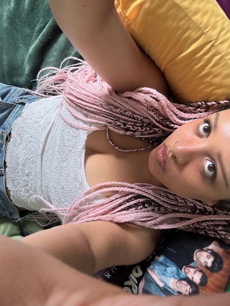 Pastel Pink Box Braids, Light Pink And Black Braids, Pastel Pink Braids, Light Pink Box Braids, Pastel Box Braids, Blonde And Pink Box Braids, Light Pink Braids, Pink Goddess Braids, Braid Reference