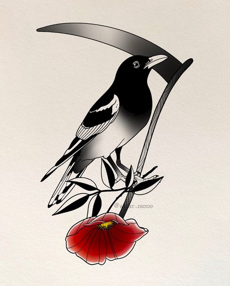 Magpie design idea🐦‍⬛🌹 💌Dm for enquiries #tattoo #tattoos #tattooed #girlswithtattoos #tattooartist #tattooart #tattooing #tattoodesign #traditionaltattoo #blackandgreytattoo #blacktattoo #tattooflash #tattooideas #guyswithtattoos #tattoostyle #colortattoo #tattoolove #tattooshop #rosetattoo #blackworktattoo #handtattoo #tattoostudio #flowertattoo #tattoosofinstagram #oldschooltattoo #hennatattoo #tattoodo #realistictattoo #tattoooftheday Magpie Feather Tattoo, Engagement Tattoo, Engagement Tattoos, Magpie Tattoo, Tattoo Apprentice, Feather Tattoo, Old School Tattoo, Blackwork Tattoo, Love Tattoos