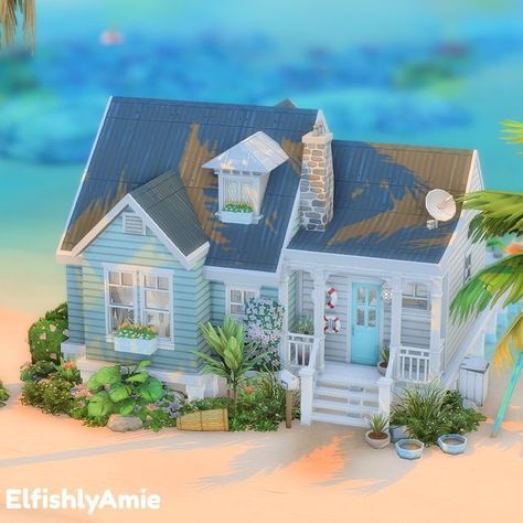 🌸Amie on Instagram: "Turquoise Tiny Beach House 🏖 👉Check out the speed build on my You Tube: https://youtu.be/fCqV9sbMigA *Link is also in bio! Here is a small beach house I started building months ago and now finally finished! This one has custom content in it though. The exterior siding ,windows and door are by Peacemaker ✌️ Build Details: 🌸 1 Bedroom, 1 Bathroom 🌸 CC: Windows, Exterior Siding and Front door are by Peacemaker 🌸Gallery Id: elfishlyamie #thesims4 #ts4 #thesims #thesims4ho Sims 4 Beach House, Small Beach House, Cute Beach House, Beach Tiny House, Cozy Beach Cottage, Tiny Beach House, Sims 4 Houses Layout, Small Beach Houses, Beach House Plan