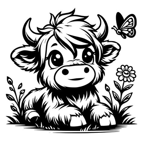 Cow Silhouette Svg, Farm Animal Stencils, Cricut Animals, Easy Dragon Drawings, Cow Craft, Cow Coloring Pages, Line Tattoo Ideas, Highland Cow Art, Animal Stencil