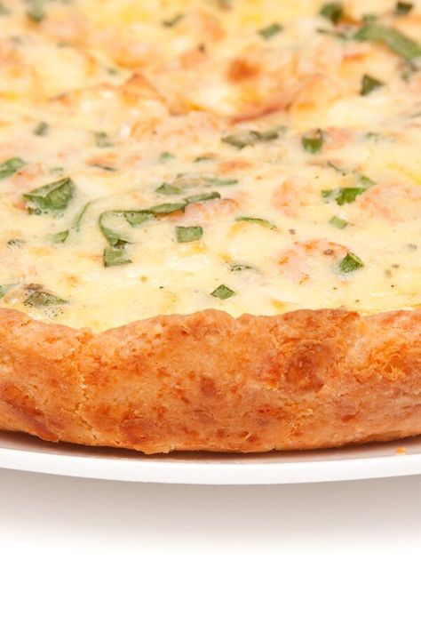 Red Lobster's Shrimp Quiche - Made with rock shrimp, fresh mushrooms, green onion, butter or margarine, eggs, half and half, salt, water, dry mustard, mozzarella cheese, pie shells | CDKitchen.com Shrimp Pie, Shrimp Quiche, Seafood Quiche, Red Lobster Shrimp, Onion Butter, Red Lobsters, Rock Shrimp, Shrimp And Eggs, Breakfast Quiche Recipes