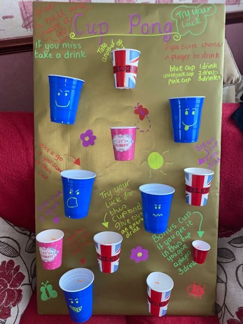 Cups And Ice Party Friends, Farewell Games Ideas, Beer Olympics Party, Cup Pong, Drink Games, 21st Birthday Diy, Beer Olympics, 15th Birthday Party Ideas, Diy Party Games