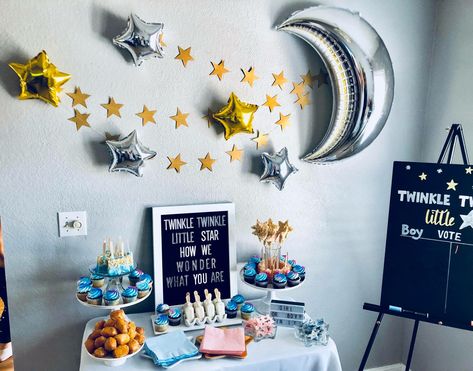 Outer Space Gender Reveal, Gender Reveal Space Theme, Space Themed Gender Reveal, Twinkle Gender Reveal, Twinkle Twinkle Gender Reveal, Themed Gender Reveal, Gender Reveal Photos, Baby Event, Twinkle Star