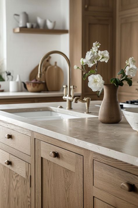 Coastal Wood Kitchen, Natural White Oak Cabinets, Birch Wood Kitchen, Kitchen Wood Accents, Oak Wood Kitchen Cabinets Modern, Beige Wood Kitchen Cabinets, Walnut Wood Kitchen Cabinets, Coastal Kitchens With Wood Cabinets, Bare Wood Kitchen Cabinets