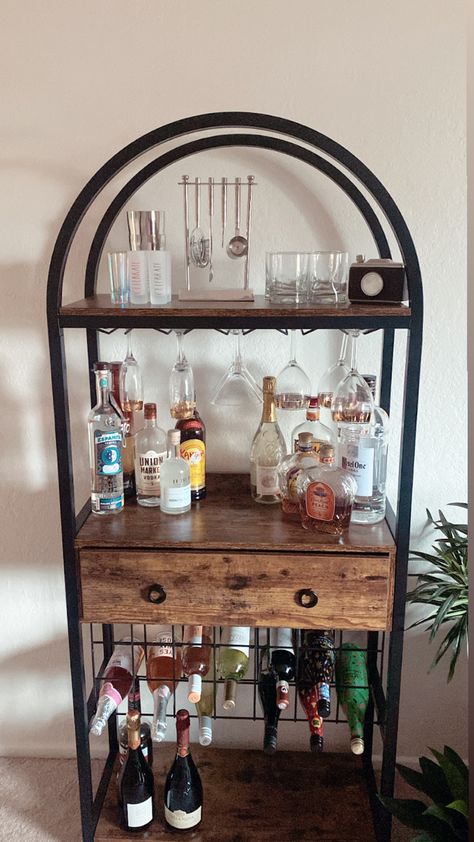 Coffee Bar Cart Aesthetic, Liquor Cabinet Aesthetic, Vintage Bar Cart Aesthetic, Alcohol Bar Ideas For Home, Bedroom Bar Cart, Farmhouse Bar Cart Decor, Western Bar Cart, Bar Cart Set Up, Alcohol Storage Ideas