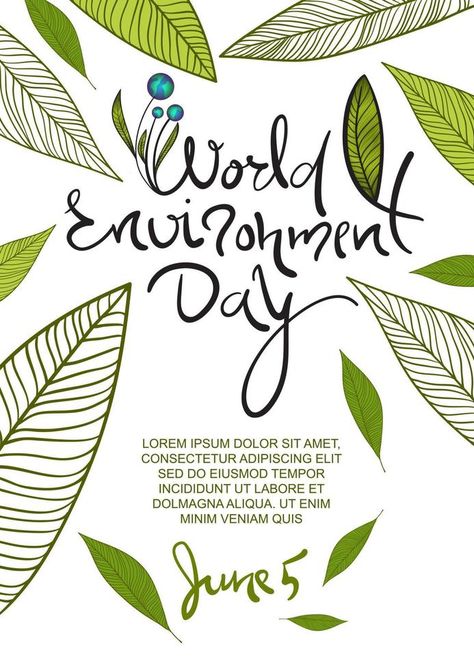 World Environment Day poster. Vector illustration with floral elements, leaves on white background. Ecology conservation. June 5 Environment Day Poster, Environment Day Poster Ideas, World Environment Day Poster, Environment Day Poster, World Environment Day Posters, Inspiration Logo, Environment Day, World Environment Day, Nature Conservation