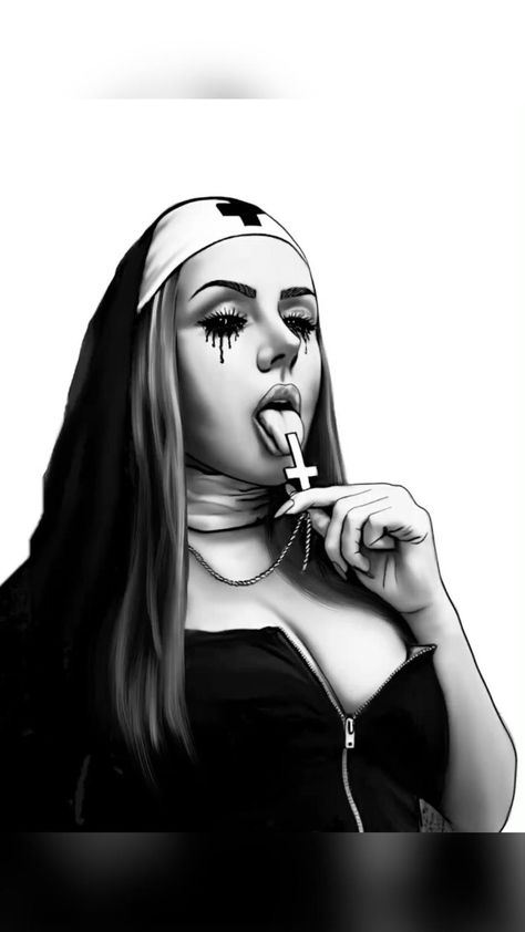 Images de cria Nun Tattoo Design, Nun Art, Demon Horror, Most Beautiful Tattoos, Evil Nun, Icona Ios, Tattoo Lettering Styles, Cholo Art, Weird Tattoos