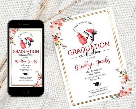 Cosmetology Graduation Party, Cosmetology Graduation, Cosmetology School, Graduation Party Invitation, Graduation Invitation, Graduation Celebration, Graduation Party Invitations, Hair Dresser, All Smiles