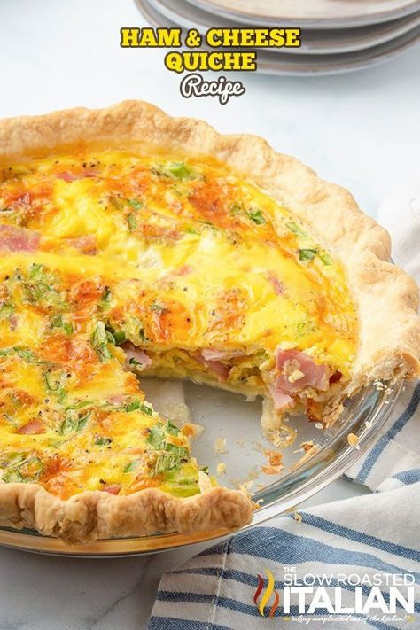 Ham and Cheese Quiche Recipe - The Slow Roasted Italian Quiche Ham, Ham Dinners, Ham Quiche Recipe, Basic Quiche Recipe, Ham Quiche, Cheese Quiche Recipe, Ham And Cheese Quiche, Easter Ham, Breakfast Quiche Recipes