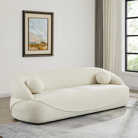 Borsan Japandi-Style Luxury Boucle Sofa Couch in Ivory, Curvy Design with Top Quality Fabric - Walmart.com Boucle Couch, Tufted Couch, Dried Eucalyptus, Sofa Review, Beige Sofa, Japandi Style, Eucalyptus Wood, Urban Loft, Curved Sofa