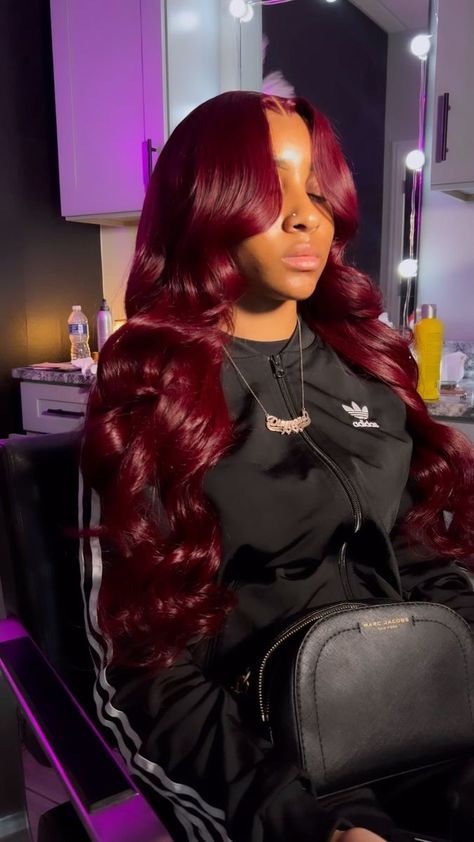 Hair Inspo Curly, Red Weave Hairstyles, Vendor List, Frontal Wig Hairstyles, Red Hair Inspo, Frontal Hairstyles, Red Wigs, Burgundy Hair, Body Wave Wig