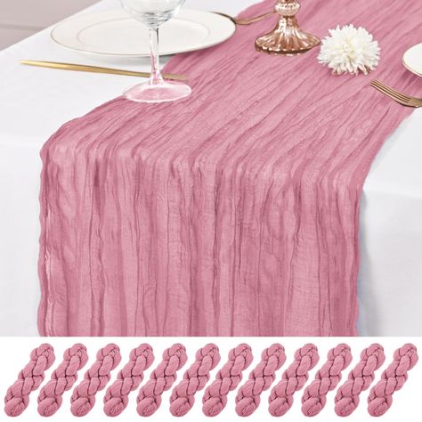 PRICES MAY VARY. Polyester Package Include: You will get 12 pieces dusty rose cheese cloth table runner, the size of each cheesecloth table runner is about 21 x 120 inches/10ft, which is large enough to dress up most rectangle and round tables, enough quantity is suitable for your wedding party bridal baby shower. The dusty rose table runner has natural wrinkled texture, make your events more romantic and elegant. Soft&Durable: The cheese cloth table runner is made of premium polyester, soft to Dusty Rose Table Runner, Rose Table Runner, Cheese Cloth Table Runner, Cheese Cloth Table, Cheap Table Runners, Table Runner For Wedding, Cloth Table Runner, Gauze Table Runner, Cheesecloth Table Runner