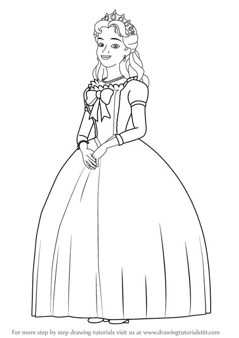 Learn How to Draw Queen Miranda from Sofia the First (Sofia the First) Step by Step : Drawing Tutorials Queen Drawing, Girl Drawing Easy, Disney Princess Coloring Pages, Princess Coloring Pages, Princess Drawings, Princess Coloring, Sofia The First, Fabric Book, Drawing Challenge