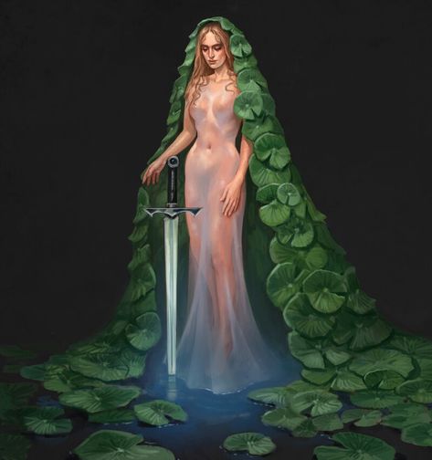 King Arthur Characters, The Legend Of King Arthur, Lake Tattoo, Lady Of The Lake, Lake Art, Women Figure, Modern Fantasy, King Arthur, Fantasy Rpg