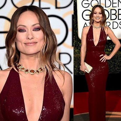 @oliviawilde with @bulgari #necklace and #ring in #red & @michaelkors #dress in @goldenglobes #RedCarpet __________  #OliviaWilde con #collar y #anillo rojos de #bulgari y #vestido de #MichaelKors en la #AlfombraRoja de los #GlobosDeOro  __________  #DeJoyaEnJoya #FromJewelToJewel #GoldenGlobes #celebrity #actress #luxury #InstaJewels #InstaGlam #sexy #HighJewellery #YellowGold #fashion #style #hollywood #joaillerie #gioielli #InstaGold Maroon Dress Outfit Formal, Maroon Dress Makeup, Makeup For Burgundy Dress, Bulgari Necklace, Bridesmaid Hair Side, Bordeaux Dress, Burgundy Eyeshadow, Hair Down Styles, Farewell Dresses