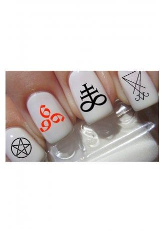 Satanic Nail Art, Devil Nails Designs, Devil Nails, Gothic Nail Art, Attitude Clothing, Gothic Nails, Spooky Gifts, Gothic Makeup, Symbol Design