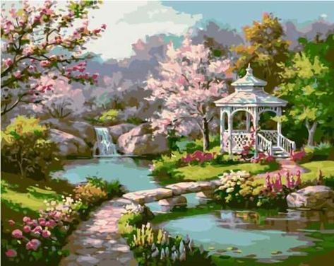 Garden Drawing, Diy Oils, Picture Gifts, Diy Diamond Painting, Garden Set, Traditional Paintings, Living Room Pictures, Canvas Wall Decor, Garden Diy