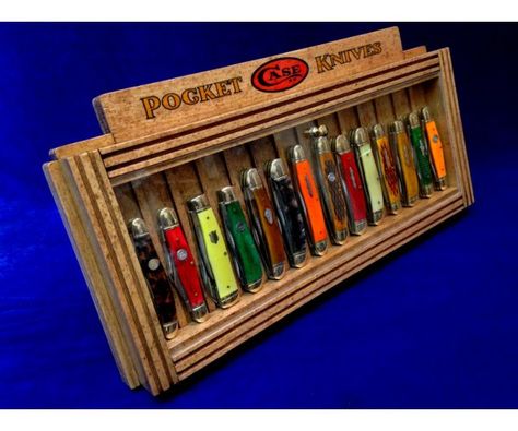 Pocket Knife Display Ideas, Diy Knife Display Case, Knife Display Ideas, Pocket Knife Display Case, General Store Counter, Pocket Knife Display, Knife Display Case, Counter Top Display, Knife Display