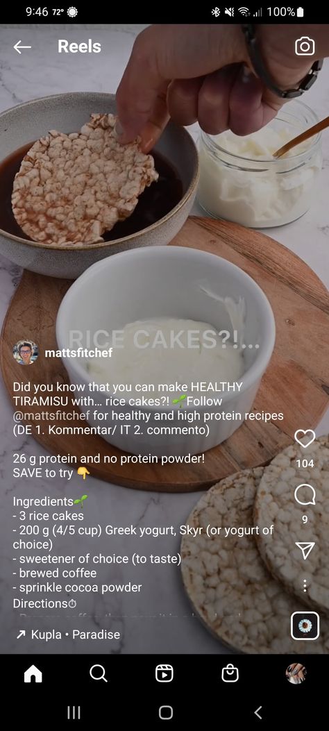 Rice Cake Tiramisu Recipe, Protein Tiramisu Rice Cakes, Rice Cake Tiramisu, 1st Phorm Recipes, Rice Cakes Healthy, Chocolate Rice Cakes, Cake Magic, 1st Phorm, Clean Eating Desserts