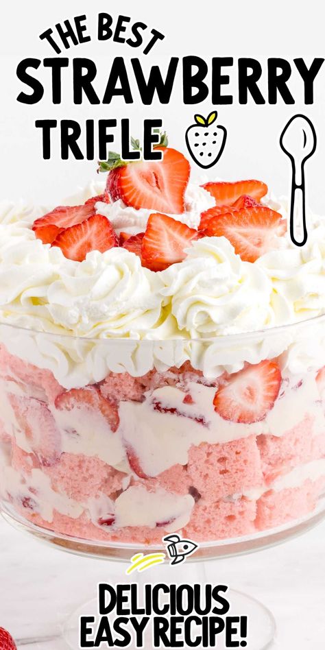 Layered Dessert In Glass Bowl, Cream Cheese Trifle, 13x9 Desserts, Strawberry Cheesecake Trifle, Shortcake Trifle, Trifle Bowl Recipes, Layer Dessert, Strawberry Sheet Cakes, Trifle Dessert Recipes