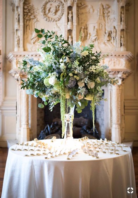 Centerpieces Blue And White, Wedding Centerpieces Blue, Centerpieces Blue, Rosecliff Mansion, Blue Wedding Centerpieces, Creative Centerpieces, Card Displays, Tall Wedding Centerpieces, Go Big Or Go Home