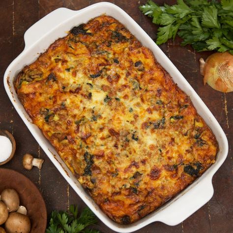 Mushroom Strata, Spinach Strata, Ranch Table, Strata Recipes Breakfast, Magnolia Table Recipes, Strata Recipe, Joanna Gaines Recipes, Sausage Mushroom, Strata Recipes