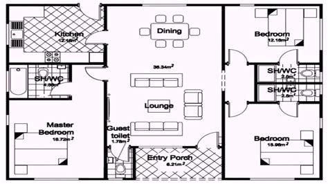 House Plans 12x15m With 4 Bedrooms - Home Ideas 4 Bedroom Bungalow Floor Plans, 3 Bedroom Bungalow Floor Plans, Bungalow Layout, 4 Bedroom Bungalow, Four Bedroom House Plans, 4 Bedroom House Designs, Modern Bungalow House Design, Bedroom Plan, 3 Bedroom Floor Plan