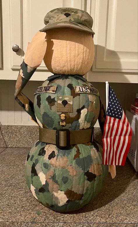 Military Pumpkin Ideas, Pumpkin Halloween Decorations, Pumpkin Art, Trunk Or Treat, Pumpkin Carving, Halloween Pumpkins, High Chair, Fun Crafts, Halloween Decorations