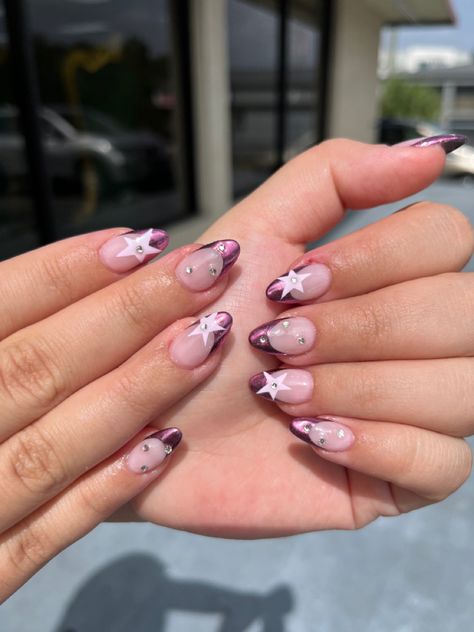 Gel X With Gems, French Tip With Gems, French Tip Nails With Gems, Nails With French Tip, Nails Palm, Nails With Gems, Nails With Pink, Bday Nails, Cute Simple Nails