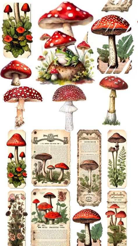 Boho Goth Decor, Vintage Mushroom Art, Alice In Wonderland Garden, Mushroom Clipart, Faery Art, Mushroom Pictures, Mushroom Drawing, Scrapbook Flowers, Goth Decor