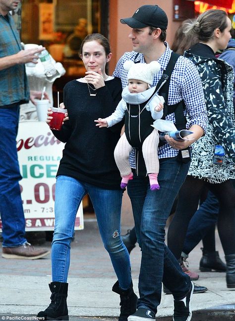 Emily Blunt and John Krasinski took their eight-month-old daughter Hazel on an outing in New York http://dailym.ai/1qkBZyn John Krasinski Kids, Baby Bjorn Carrier, Baby Hazel, Emily B, John Krasinski, Celebrity Kids, Stylish Maternity, Family Outing, Justin Timberlake