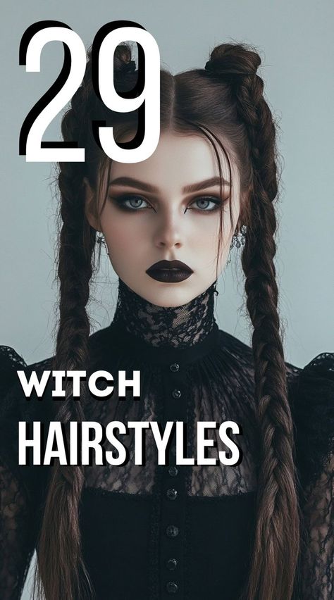 Get spellbindingly chic with these 29 witch-inspired hairstyles! From messy, magical updos to long, sleek locks with a mystical edge, these hairstyles will have you looking enchantingly fierce for any occasion. Witch Hairstyles, Black Witch Costume, Witchy Hair, Witch Hair, Vampire Bride, Witch Costumes, Transform Yourself, Hair Mistakes, Witch Makeup