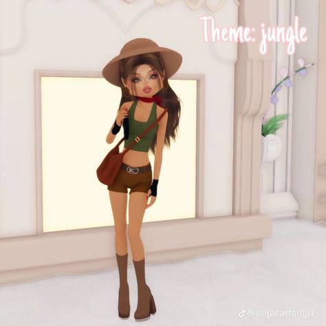 Dress To Impress Outfits Roblox Game Clean Girl, Dress To Impress Outfits Roblox Game Retro Style, Dti Roblox Jungle Theme, Dress To Impress Outfits Roblox Game Theme Safari Adventure, Jungle Inspired Outfit, Jungle Dti Outfits, Glamping Dti Outfit, Dress To Impress Theme Instagram Model, Dress To Impress Scout Theme