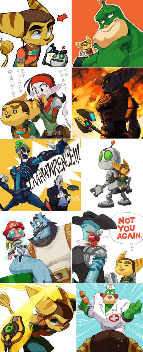 Ratchet and Clank by deviantartist Nmrbk. http://browse.deviantart.com/art/Sly-Cooper-Thieves-In-Time-doodles-373140337 Ratchet And Clank Art, Ratchet And Clank Tattoo, Ratchet And Clank Fan Art, Sly Cooper Fanart, Sly Cooper, Ratchet And Clank, Jak & Daxter, Crash Bandicoot, Train Art